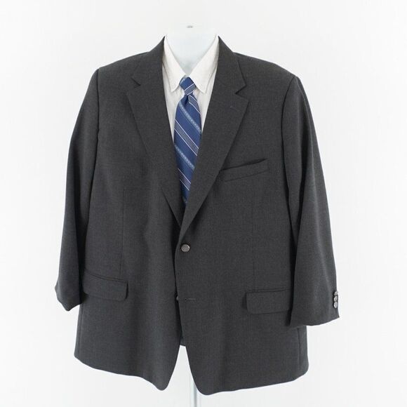 Stafford Gray Worsted Wool Polyester 2 Silver Button Blazer 48L Portly Tagged 50 - Picture 4 of 14